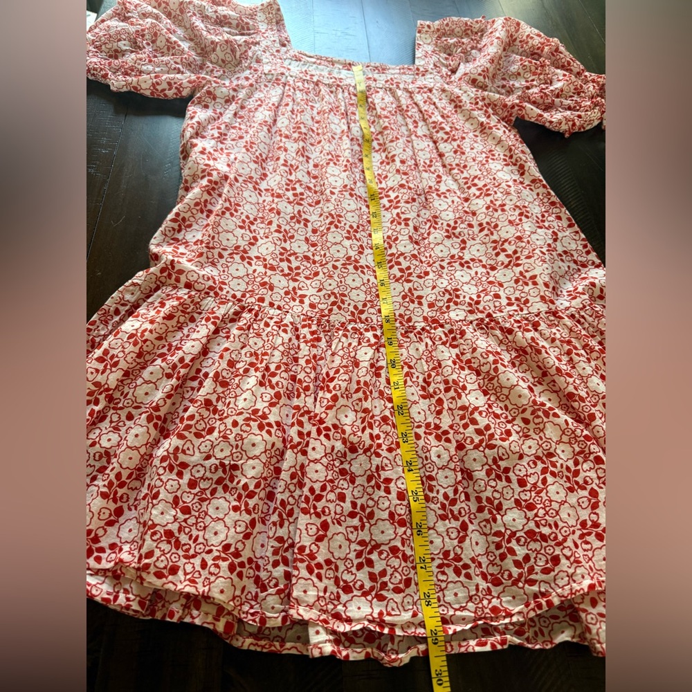 Red & White Floral‎ Square Neck Puff Sleeve Cotton Dress size Small - Picture 8 of 10